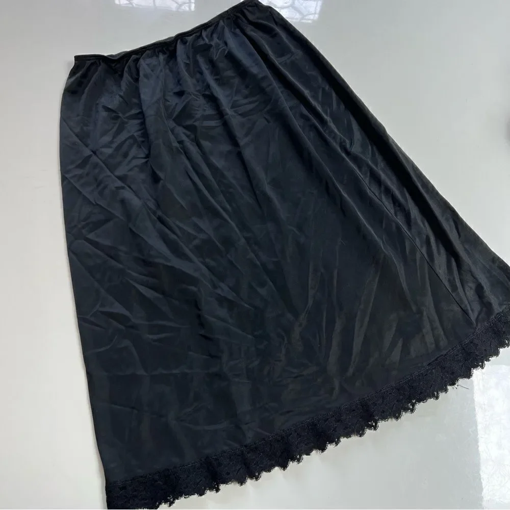 Gorgeous Vintage 50s Black Lace Hem Flower Cut Out Detail Skirt Dress Half Slip - Picture 4 of 5